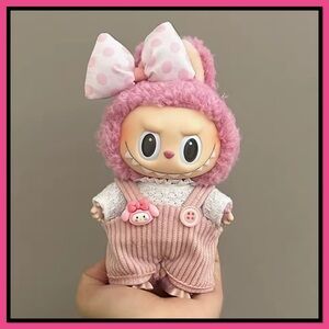 Cute Labubu Pink Overalls with a Lace Shirt & Bow